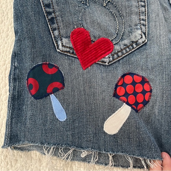 phish mushroom jorts cutoffs patchwork appliqué upcycled fishman donuts ⭕️💙♻️🌻 - Picture 6 of 9